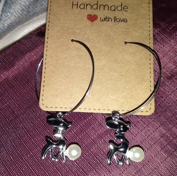Handmade Reindeer W/ Pearl Hoop Earrings - Picture 6 of 8